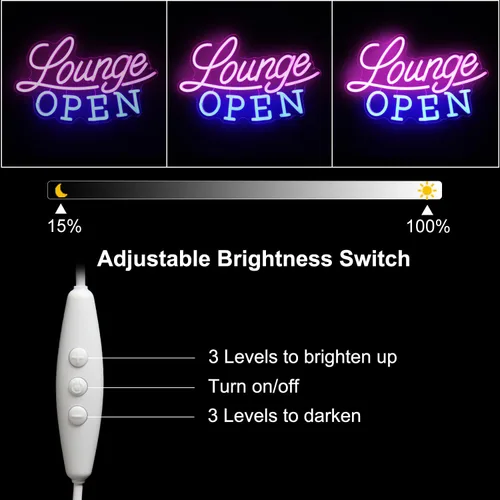 Miniatura 5 de Letrero de neón con texto en inglés "Lounge Abierto" VIP Lounge, luz de neón, rosa y azul, letra LED, regulable, letreros de negocios, letreros Rosa