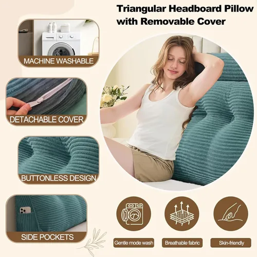 Miniatura 3 de Cabecero de cama individual, cojín triangular tipo cuña con cojín de cuello, cojín de apoyo para la espalda con funda extraíble y lavable para cama