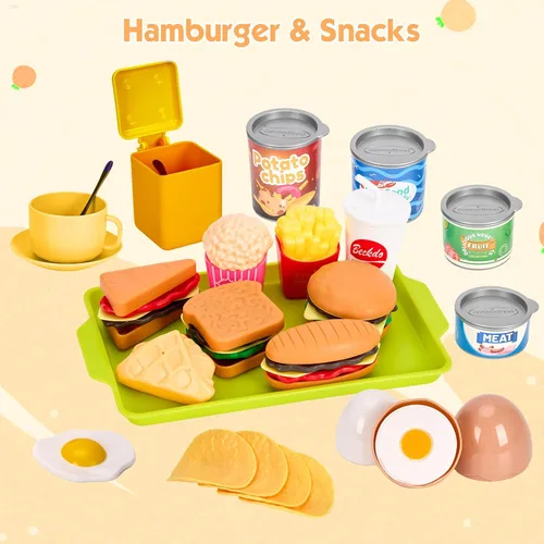 Miniatura 5 de 118 piezas de accesorios mini para cocina de juego para niños, juego de cocina de simulación con utensilios de cocina, vajilla y 2 juegos de frutas