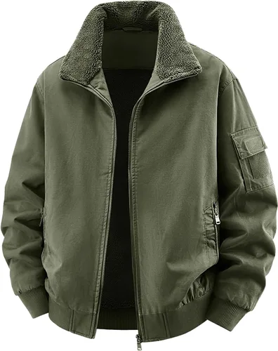 Eisctnd Chaqueta bomber de invierno con forro de sherpa para hombre, abrigo de forro polar cálido resistente para hombres con bolsillos con