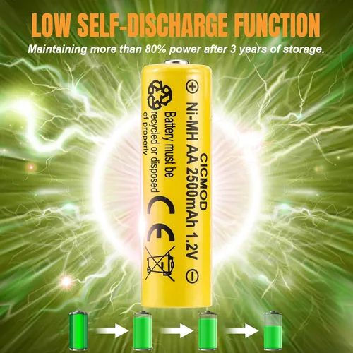 Miniatura 4 de CICMOD Baterías AA recargables 1.2V Ni-MH 2500mAh doble A batería para jardín al aire libre luces solares paquete 8