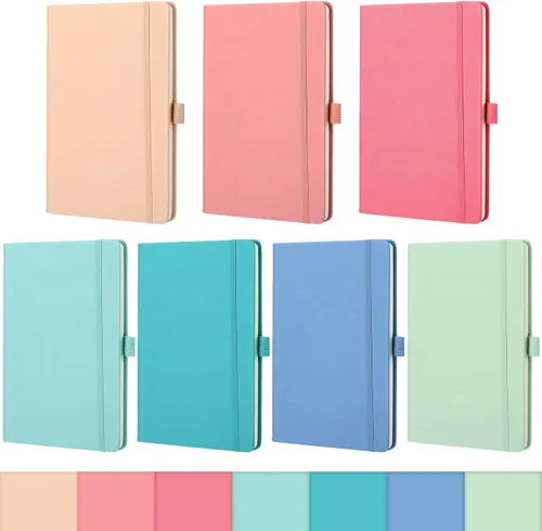 Miniatura 16 de Laumoi 7 Pack Hardcover Journal Notebooks Bulk A5/A4/B5 Journaling Notebook Wide Ruled PU Leather Ruled Lined Journals with Pen Holder for School