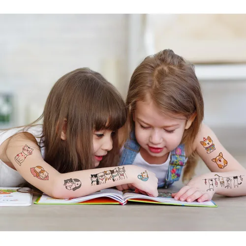 Miniatura 4 de UVUXO Tatuaje temporal de gato y perro para niños, 102 estilos de animales de dibujos animados temporales para niñas, niños, cuerpo, brazo, hombro