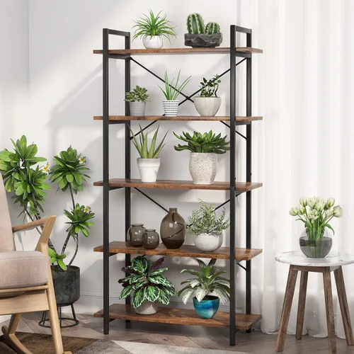 Miniatura 5 de Tribesigns Estantería negra de 5 niveles, moderna estantería Etagere con marco de metal, estante alto para sala de estar, estudio, oficina en casa