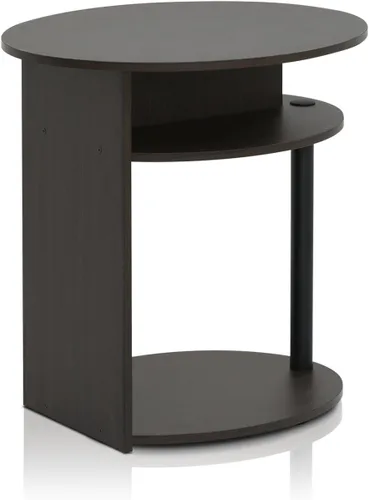 Miniatura 8 de Furinno JAYA Mesa auxiliar ovalada de diseño simple con contenedor, roble blanco/cromo
