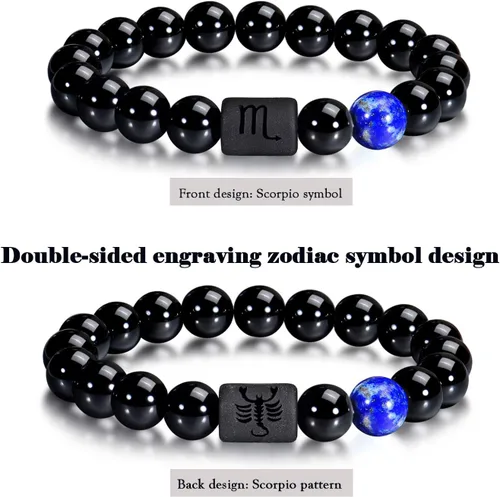 Miniatura 2 de VLINRAS - Pulsera de signo del zodiaco, para hombre y mujer, de 0.315 y 0.394 pulgadas, ónice negro natural, signo de estrella, constelación