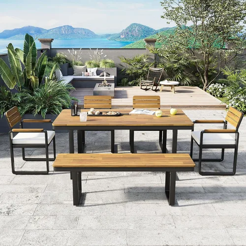 Miniatura 19 de Quarte Moderno juego de comedor de patio al aire libre de 5 piezas, juego de barra de mimbre de ratán de polietileno para jardín, 4 sillas de altura