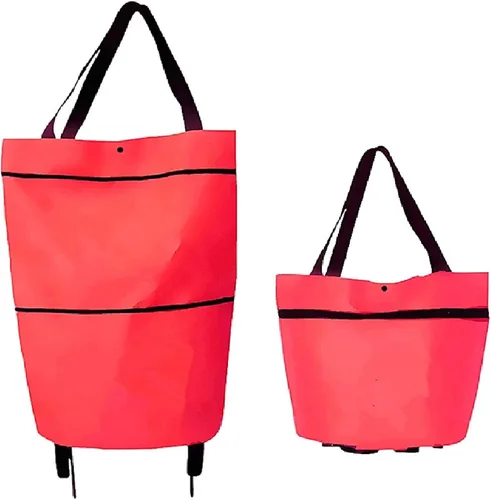 Miniatura 8 de Generic Bolsa de compras plegable 2 en 1, carrito de compras plegable ligero, carrito de comestibles con ruedas, plegable, almacenamiento retráctil