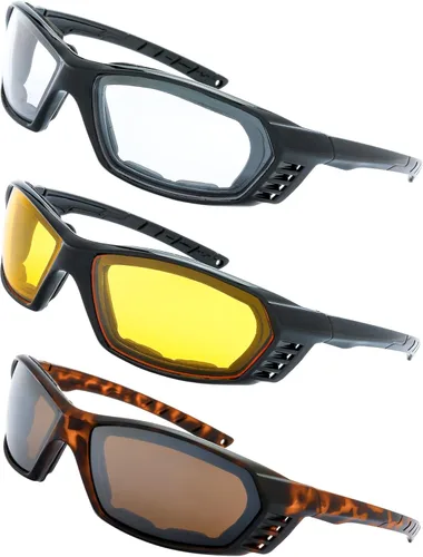 Gafas de Motocicleta con Marco Acolchado y Lentes que Bloquean 100% UVB/UVB para Actividades al Aire Libre y Deportes 3-negro brillante/tortuga