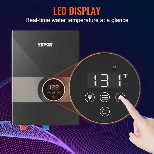 Miniatura 5 de VEVOR Calentador de Agua Eléctrico Sin Depósito, Calentador de Agua Caliente Instantáneo de 8KW, Pantalla Digital de Temperatura y Fácil Instalación