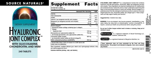 Miniatura 4 de Source Naturals Complejo articular hialurónico con glucosamina, condroitina y MSM Extra Strength - 240 Tabletas