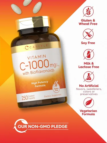 Miniatura 5 de Carlyle Vitamina C 1000mg con Bioflavonoides 250 Comprimidos con Escaramujo Suplemento Vegetariano, Sin OMG, Sin Gluten