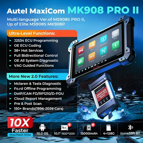 Miniatura 2 de Escáner Autel MaxiCOM MK908 Pro II: herramienta de diagnóstico 2026 J2534 como MaxiSys MS908S Pro II Elite 2 Pro Ultra, hasta MK908 II MS906 MAX