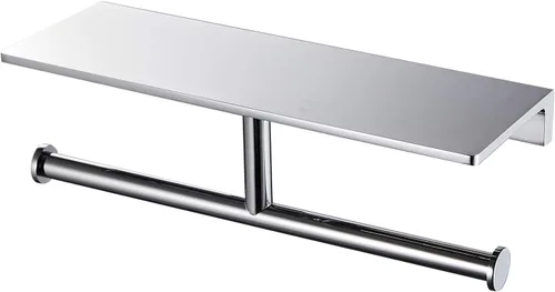 Miniatura 14 de Soporte de papel higiénico de doble rollo con estante de latón macizo y dispensador de pañuelos de estilo hotelero superior, almacenamiento