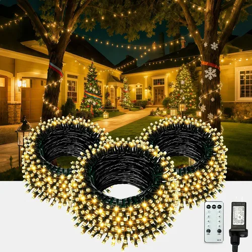 Miniatura 10 de AHAWILL Luces de Navidad blancas cálidas para exteriores, tira de 250 luces LED de 83 pies con 8 modos, luces de árbol de Navidad para interiores