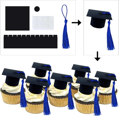 Miniatura 29 de Ercadio 36 piezas de tapa de graduación dorada con purpurina 2026 para magdalenas de clase de 2026, para preescolar, escuela secundaria, diploma
