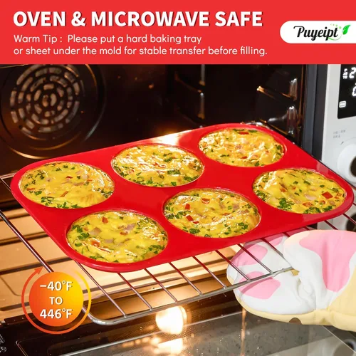 Miniatura 5 de Puyeipt Moldes de silicona para huevos de 4 pulgadas para sándwiches de desayuno, paquete de 2 moldes de tamaño jumbo para magdalenas, moldes