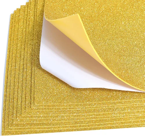 Miniatura 5 de 10 hojas de papel con purpurina para manualidades, cartulina A4, papel autoadhesivo para decoración del Día del Padre, decoración de mesa, Dorado