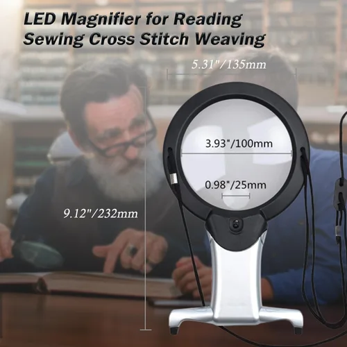 Miniatura 6 de Rongon Lupa para leer, lupa manos libres 2X 6X con luces, lupa pequeña de escritorio para personas mayores, lectura, costura, punto de cruz, tejer