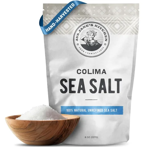 AVA JANE'S KITCHEN - Sal marina de Colima sin refinar cosechada a mano - Sal marina orgánica 100% natural, grado gourmet, grano grueso, sal Kosher