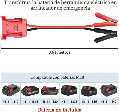 Miniatura 6 de GRZWAYS Cables de puente con adaptador compatibles con batería de arranque M18 de 18V de Mil.waukee, cables de refuerzo automotriz de 2 pies y 8AWG
