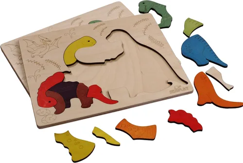 Miniatura 6 de Rompecabezas de madera Jurassic Rompecabezas de 15 piezas Dinosaurios para niños de 3 años en adelante