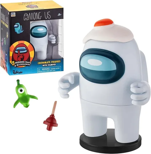 Among Us White Crewmate Ink Stamper - Sombrero de émbolo de huevo, figura de 5 pulgadas, recuerdo de fiesta