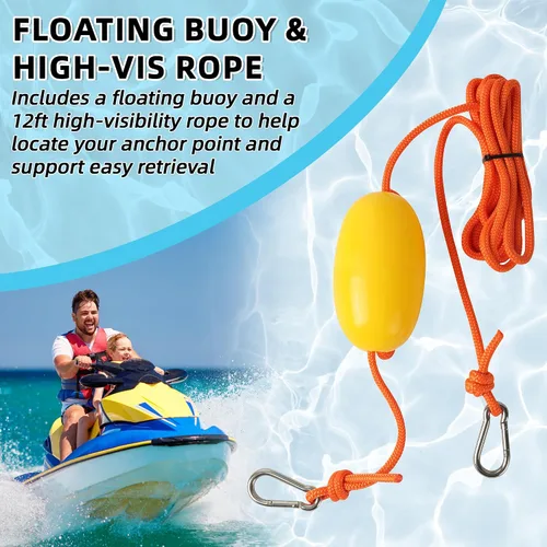 Miniatura 5 de CALPALMY Paquete de 1 bolsa de anclaje de arena de 20 L, ancla 2 en 1 para moto acuática y kayak con boya flotante y cuerda, bolsa seca plegable