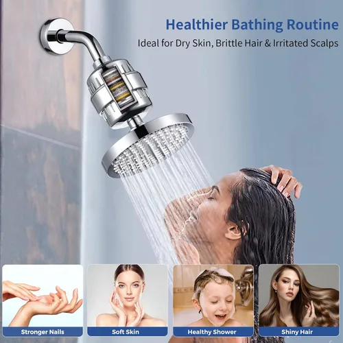 Miniatura 2 de Iopsk Cabezal de ducha filtrado con suavizador de agua de 23 etapas, cabezal de filtro de ducha de alta presión para agua dura, potente cabezal