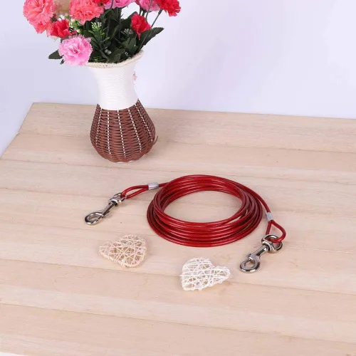 Miniatura 3 de Fdit Cuerda de correa para perro, alambre de acero resistente, 0.197 in x 16.4 ft, rojo, cable de seguridad para mascotas a prueba de mordeduras