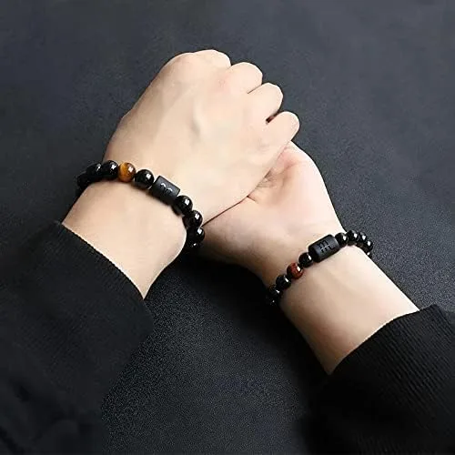 Miniatura 5 de LAKIYOYO Pulsera ajustable del zodiaco para hombres y mujeres, pulsera ajustable de piedra de ónix negro natural de 0.315 in y 0.394 in, signo