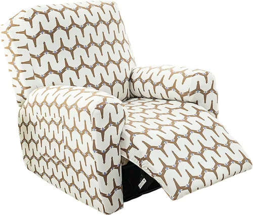 Miniatura 30 de NILUOH Funda para sillón reclinable, 4 piezas, elástica, estampada, con bolsillo lateral, funda para sofá reclinable, antideslizante, ajustable, 16