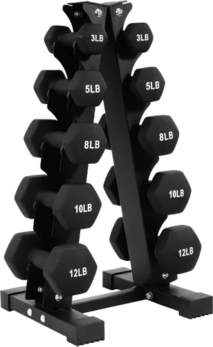 Miniatura 11 de BalanceFrom Neoprene Coated Iron Dumbbell Hex Weights Set with Stand – Color-Coded or Black Options with Non-Slip Grip for Strength Training