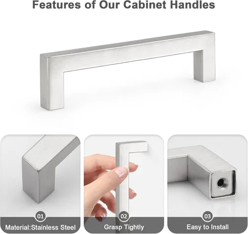 Miniatura 5 de Probrico - Paquete de 10 manijas de acero inoxidable para gabinete de cocina, agujeros centrales de 4 pulgadas de níquel satinado cepillado