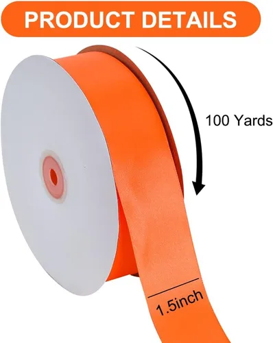 Miniatura 2 de TONIFUL 1-1/2 Pulgadas (40mm) x 100 Yardas de Cinta de Satén Ancha Naranja de Tela Sólida para Envolver Regalos, Cinta para Silla, Día de San