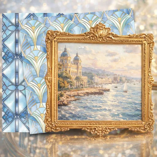 Miniatura 7 de PRSTINCOL Papel para álbum de recortes, 16 hojas de 6 x 6 pulgadas, suministros de álbum de recortes de estilo de ventana azul, papel de decoupage