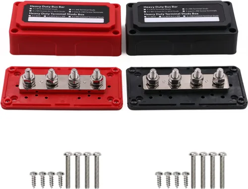 Miniatura 11 de Barra colectora de 12V-48V DC 100A Bloques de distribución de energía Módulo de servicio pesado 4 postes de 1/4 pulgadas + 12 terminales