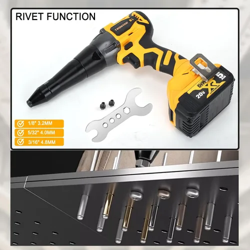 Miniatura 4 de Herramienta de remache eléctrica, pistola remachadora inalámbrica sin escobillas para remaches de 1/8 pulgadas, 5/32 pulgadas, 3/16 pulgadas
