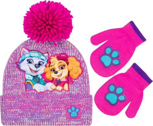 Nickelodeon Paw Patrol - Conjunto de gorro y guantes de invierno para niñas pequeñas, para clima frío, de 2 a 4 años, Púrpura osa