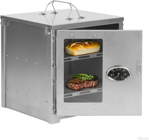 POMOLY Horno de campamento de 12.6 pulgadas de alto con parrilla de 2 niveles, horno de titanio portátil con termómetro para hornear, calefacción,
