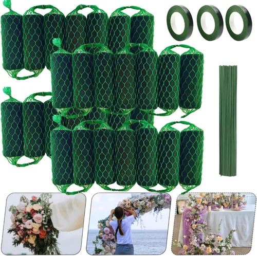 Miniatura 10 de Juego de 14 piezas de guirnalda de espuma floral de 9.2 pies, kit de bloques de esponja, soporte de flores de absorción para arco de puerta