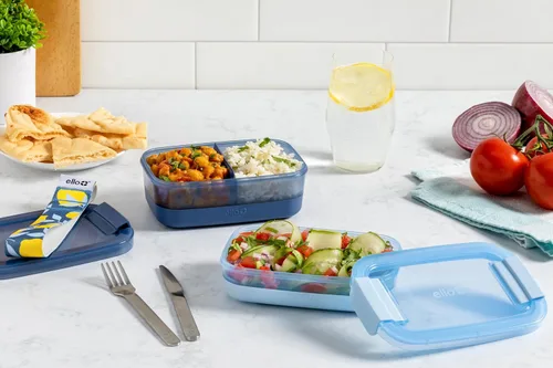 Miniatura 2 de Ello Juego de 2 contenedores de almacenamiento de alimentos de plástico para lonchera, tipo Bento, con tapas de plástico herméticas, a prueba