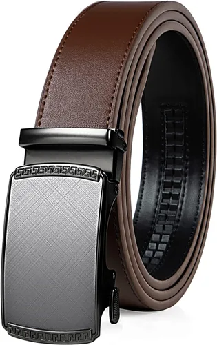 Miniatura 25 de Drowsmen - Cinturón de cuero para hombre con trinquete de 1 3/8 pulgadas, hebilla automática de deslizamiento con clic, ajuste ajustable para un