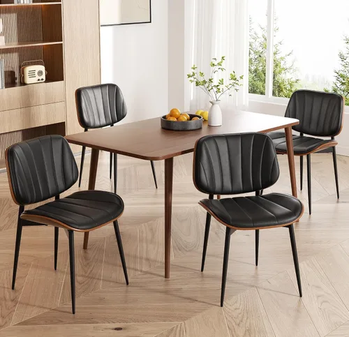 Miniatura 33 de Silla de comedor, sillas de comedor modernas de mediados de siglo, sillas de cocina tapizadas de piel sintética con respaldo de madera curvada