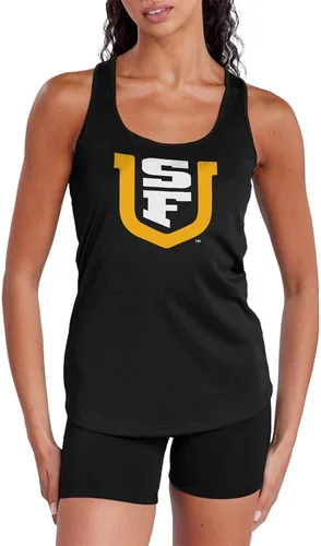 Miniatura 293 de Camiseta deportiva sin mangas oficial de NCAA Collegiate para mujer, con espalda cruzada, colección con logotipo primario