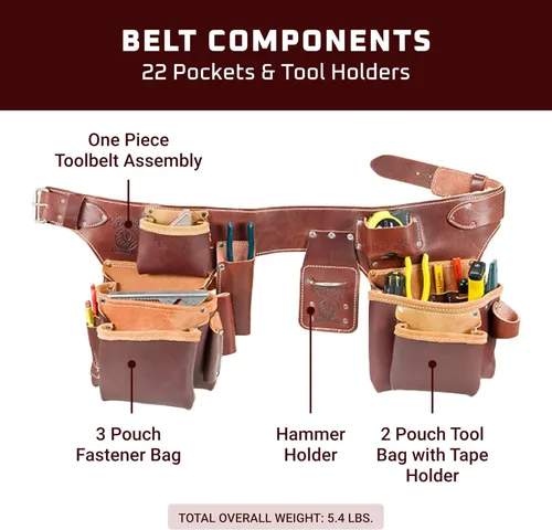 Miniatura 3 de Occidental Leather Pro Carpenter's - Conjunto de cinturón de herramientas de 5 bolsas, mediano, 22 bolsillos y portaherramientas, cuero de grano