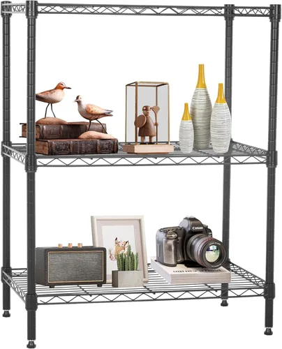 FDW Unidades de Estantería de Alambre Ajustables Rack de Almacenamiento de Metal 23P x 13A x 30Al 3 Niveles Estantes de Despensa NSF Estante de Negro