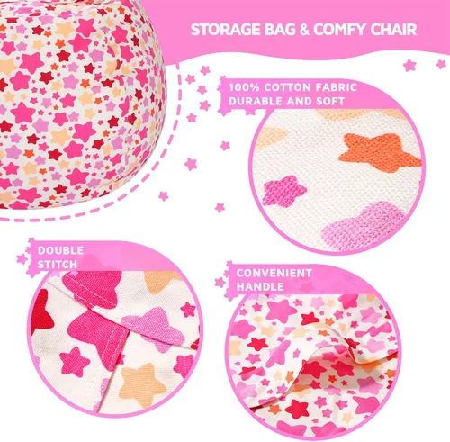 Miniatura 4 de WEKAPO Funda de Puf de Almacenamiento de Animales de Peluche para Niños Puf con Cremallera Rellenable para Organizar Juguetes de Peluche de Niños
