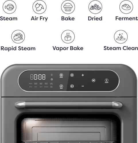 Miniatura 3 de CIARRA Horno de vapor de sobremesa 8 en 1 con freidora de aire, mini horno tostador de convección de 13QT con vapor, vapor rápido, freidora de aire