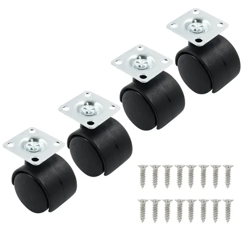 Miniatura 5 de 4 piezas de ruedas giratorias de 1 pulgada, ruedas de placa de nylon negro, ruedas giratorias de placa resistente de repuesto para muebles, carro
